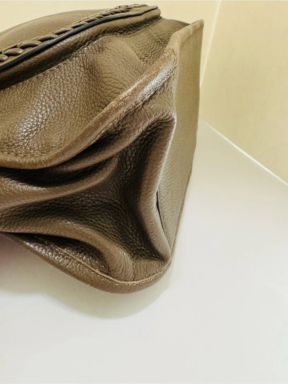 Lodis Margo Brown Olive Leather Satchel Crossbody Braided Top Handle